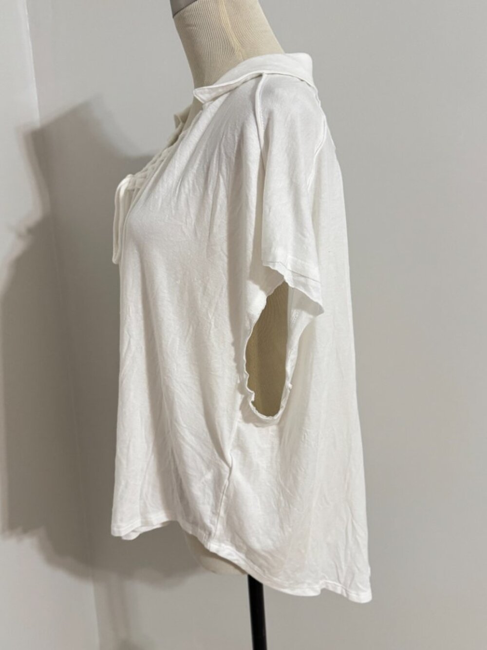 FREE PEOPLE We The Free White Drawstring Neck Henley Cropped Top - Picture 4 of 7